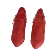 尖头高跟红色磨砂羊皮，秋冬踝靴时尚，拉链内外全皮气质女靴5696502