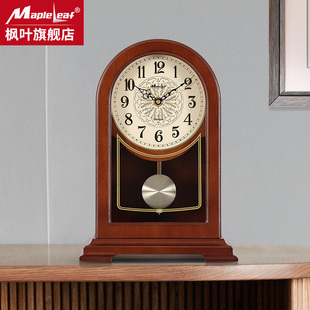 新中式实木座钟客厅简约静音，台钟家用复古石英钟，创意时钟装饰摆件