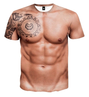 创意搞笑纹身肌肉年会衣服潮男短袖t恤3d立体图案个性假胸腹肌衫