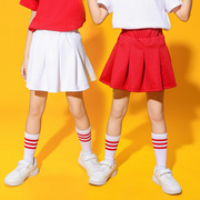 女童裙子白色半身裙夏季小学生，校服红色百褶裙蓬蓬裙，小女孩表演裙