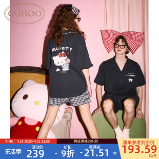 gukoo果壳睡衣情侣，夏季hellokitty睡衣女，纯棉男士家居服套装b