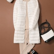 韩国轻薄款羽绒服女中长版2023冬季圆领休闲外套V领内胆上衣