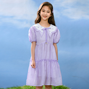 女童紫色连衣裙2024夏装，洋气公主风，中大儿童裙子小女孩公主裙