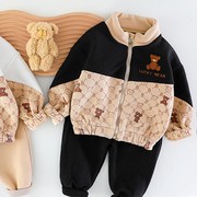 男童套装秋冬款儿童加绒两件套小孩衣服2022宝宝潮装帅气时髦