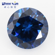 圆形深宝蓝色锆石戒面裸石仿钻 人造深蓝色CZ宝石主石钻3~15mm