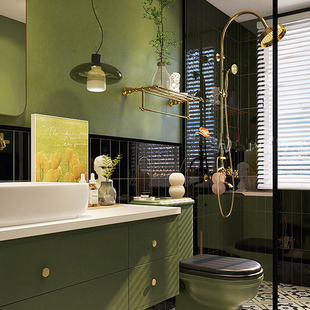 法式复古牛油果绿卫生间瓷砖，贴纸网红浴室柜橱柜翻新防水自粘壁纸