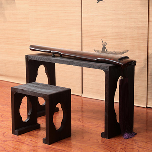 烧桐木古琴桌凳燕尾榫卯，实木整板厚度4cm共鸣实木茶桌书法桌桌凳