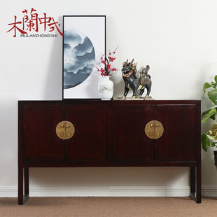 新中式现代玄关装饰柜简约仿古实木榆木储物餐边柜古典客厅端景柜