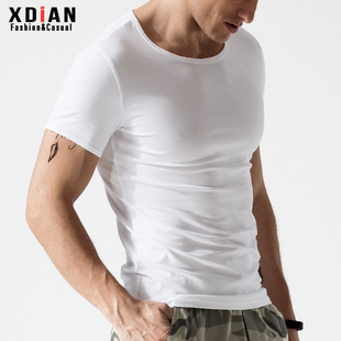 白色打底衫男短袖t恤纯棉，运动修身紧身弹力贴身体，桖内搭半袖夏季