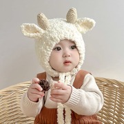 婴儿秋冬季毛绒帽子兔耳宝宝，可爱超萌套头帽婴幼儿加厚保暖护耳帽