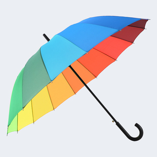 大号16骨素色彩虹伞长柄直杆伞防风伞晴雨伞商务伞定制logo广告伞