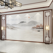 新中式大气水墨山水意境风景，背景墙沙发客厅，无缝定u制壁画卧室墙