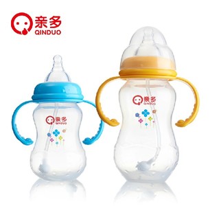 亲多宝宝婴儿母乳实感宽口径，pp带自动吸管手柄奶瓶防胀气260ml