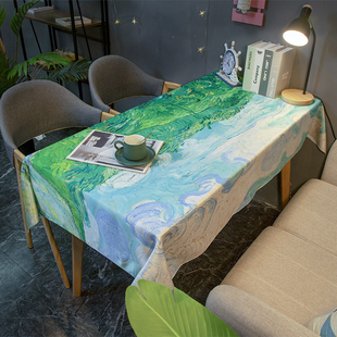 桌布欧式梵高油画，防水防烫长方形免洗书桌，耐脏茶几餐酒店台布盖布