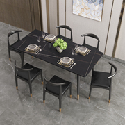 意式岩板餐桌现代轻奢小户型，家用北欧大理石，餐桌椅组合长方形简约