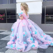 儿童晚礼服主持人钢琴演奏粉色生日气质公主裙女童高端拖尾礼服装