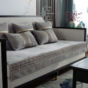 新中式四季通用沙发垫布艺，防滑老式坐垫子，123红木实木套巾罩复古