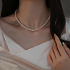 法式施家珍珠项链，女颈链小珍珠锁骨链小米珠，项链女款2024