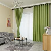 荧光绿棉麻窗帘成品嫩绿芽绿色黄绿客厅卧室挡阳台，半遮光定制浅绿