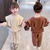 女童蝙蝠衫套装秋装韩版洋气女宝宝休闲卫衣，两件套儿童春秋装长裤