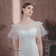 韩式新娘白色珍珠荷叶边薄纱，透明披肩遮手臂显瘦婚纱礼服装饰品夏