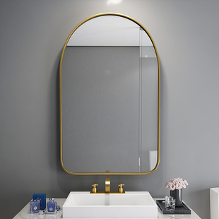拱门形浴室镜卫生间镜子贴墙家用简约自粘壁挂厕所洗手间化妆镜