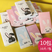 10包卡通印花手帕纸兔耳朵印花纸巾彩色餐巾纸便携小包面巾纸学生