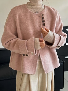 韩版双面羊绒大衣女，短款秋冬小个子单排扣100%羊，毛呢外套显瘦