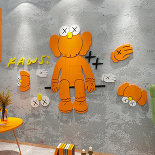 芝麻街力熊挂画kaws美理发廊店铺，墙面装饰品背景创意，形象墙贴纸画
