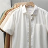 美式重磅衬衫男短袖夏季纯色，原创翻领口袋，白色衬衣男百搭