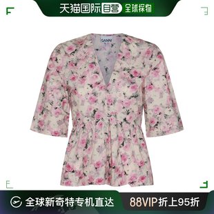 香港直邮ganni甘尼，女士兰色烟灰色，棉质花朵衬衫f8710