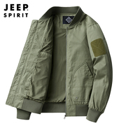 jeep吉普军绿色外套，男士春季宽松纯棉茄克，春秋休闲运动夹克男