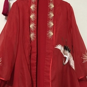 复古中式仙鹤松刺绣真丝，奥根纱假两件女士风衣长外套气质宽松