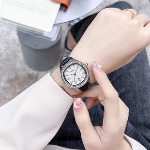 时尚女士手表表带日历个性皮带，腕表气质镶钻手表诗高迪不锈钢