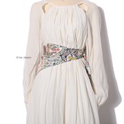 希腊复古度假风印花缎面系带式三角型小众时尚装饰女士腰带腰封