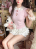 莉摩Bobon21奶油少女 法式娃娃领甜显瘦针织短袖T恤薄针织衫T2323