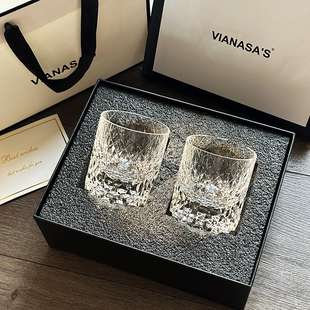 k9水晶玻璃威士忌洋酒杯高级感手工雕刻高档杯子送礼礼盒装一对