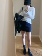 韩国深蓝色针织款半身裙女高腰短裙包臀休闲运动设计感显腿长