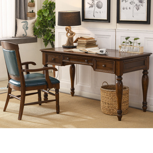 卡万利美式书桌书房，家具套装组合书法桌，写字桌实木小户型书桌
