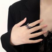 黑色蝴蝶装饰食指戒指女小众设计高级感开口时尚个性闺蜜轻奢指环