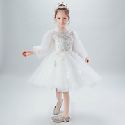 儿童礼服花童公主裙洋气，主持人白色短款女童演出服高贵晚礼服走秀
