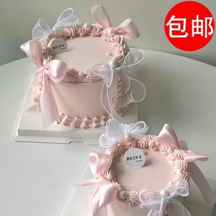 38女神节蛋糕装饰芭蕾风粉色蝴蝶结丝带蛋糕摆件女生女神蛋糕装扮