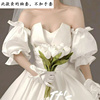 新娘手套森系婚纱缎面，遮手臂袖子抹胸婚纱，礼服短款手袖可定制颜色