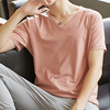 莫代尔t恤男短袖夏装衣服，纯色韩版潮流v领冰丝，半袖男生宽松体恤衫