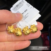 香港周大福999足金招财钱币福袋黄金串珠转运珠皮绳手链