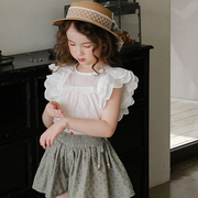 女童上衣纯棉薄款夏装韩版童装，洋气时髦荷叶边短袖儿童女宝宝体恤