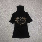 欧洲站优雅短袖女洋气薄款衫t恤网纱，黑色时尚女装上衣打底衫
