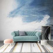 北欧艺术抽象油画涂鸦壁纸壁画客厅电视背景墙纸蓝色沙发定制墙布