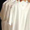 (两件装)200g重磅纯棉，v领短袖鸡心领打底衫，纯白色t恤男女体恤夏