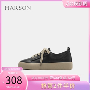 哈森真皮鞋子女，夏季黑色平底皮鞋，秋季法式单鞋hwc230210